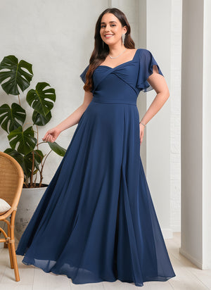 A-line V-Neck Floor-Length Chiffon Bridesmaid Dress With Ruffle