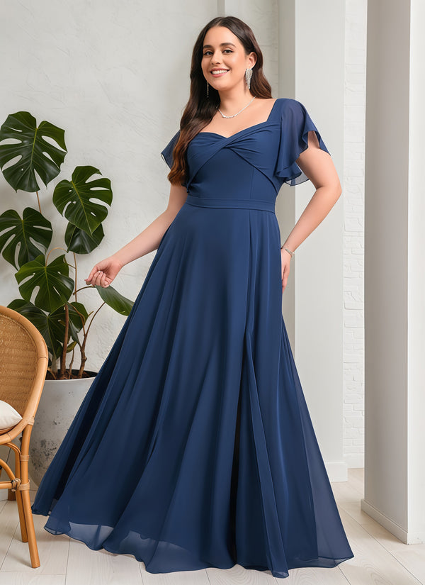 A-line V-Neck Floor-Length Chiffon Bridesmaid Dress With Ruffle
