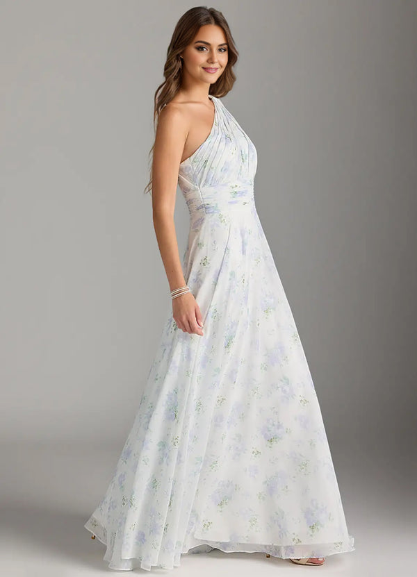 A-line One Shoulder Floor-Length Chiffon Bridesmaid Dress With Slit