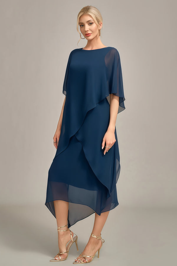 A-line Scoop Tea-Length Chiffon Mother of the Bride Dress