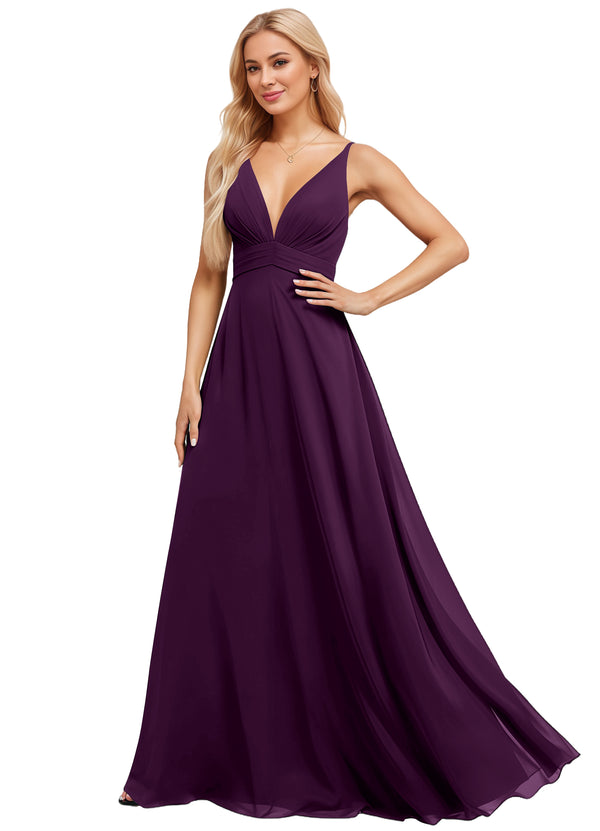 A-line V-Neck Floor-Length Chiffon Bridesmaid Dress