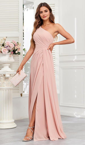 A-line One Shoulder Floor-Length Chiffon Bridesmaid Dress With Ruffle