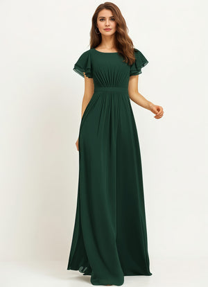 A-line Scoop Floor-Length Chiffon Bridesmaid Dress With Ruffle