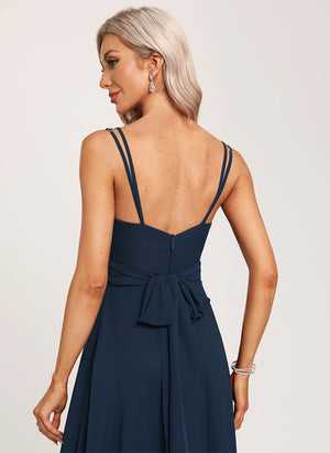 A-line V-Neck Floor-Length Chiffon Bridesmaid Dress with Ruffle