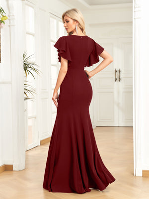 Sheath/Column V-Neck Floor-Length Stretch Crepe Evening Dress With Pleated Sequins Beading