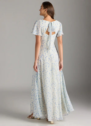 A-line V-Neck Floor-Length Chiffon Floral Bridesmaid Dress