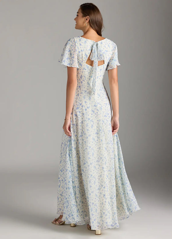 A-line V-Neck Floor-Length Chiffon Floral Bridesmaid Dress