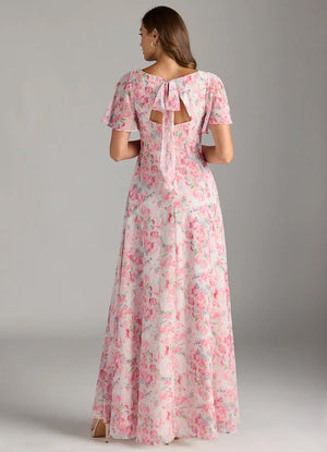 A-line V-Neck Floor-Length Chiffon Floral Bridesmaid Dress