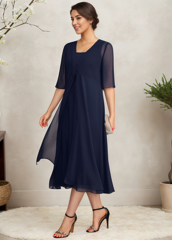 Empire Square Knee-Length Chiffon Mother of the Bride Dress