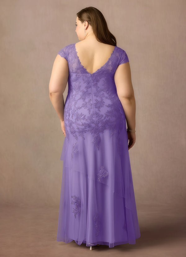 Trumpet/Mermaid V-Neck Floor-Length Lace Tulle Mother of the Bride Dress