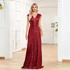 Sequin V-Neck Sleeveless A-Line Floor Length Prom/Evening Dress