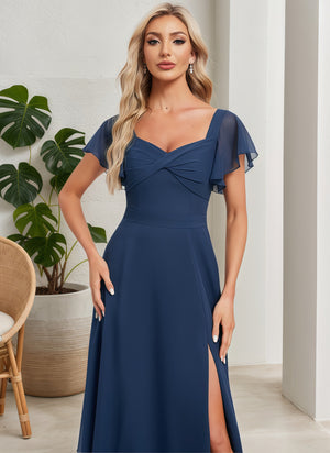 A-line V-Neck Floor-Length Chiffon Bridesmaid Dress With Ruffle