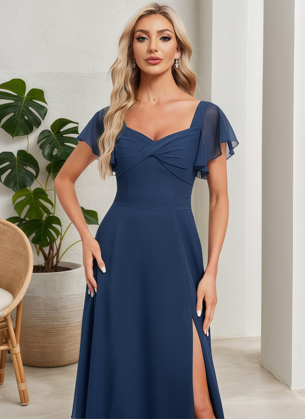 A-line V-Neck Floor-Length Chiffon Bridesmaid Dress With Ruffle