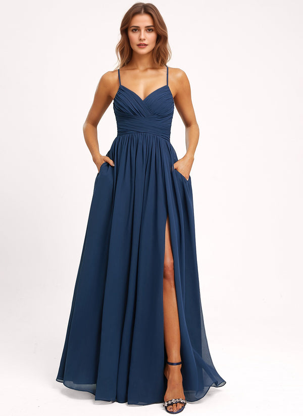 A-line V-Neck Floor-Length Chiffon Bridesmaid Dress