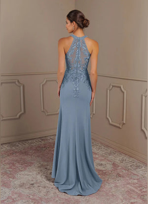 Mermaid Halter Lace Stretch Crepe Mother of bridesmaid Dress