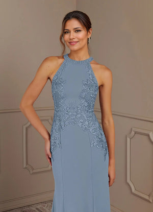 Mermaid Halter Lace Stretch Crepe Mother of bridesmaid Dress