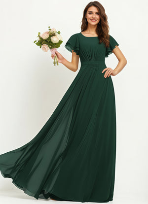 A-line Scoop Floor-Length Chiffon Bridesmaid Dress With Ruffle