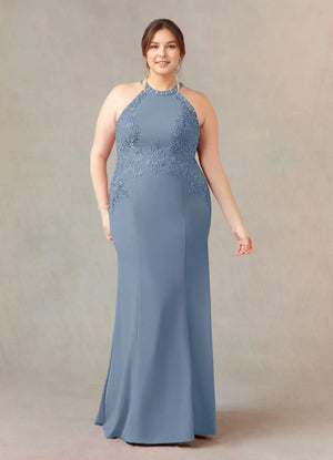 Mermaid Halter Lace Stretch Crepe Mother of bridesmaid Dress