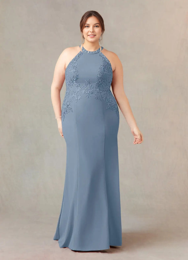 Mermaid Halter Lace Stretch Crepe Mother of bridesmaid Dress