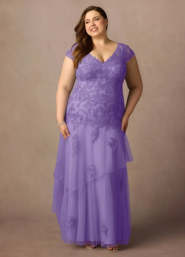 Trumpet/Mermaid V-Neck Floor-Length Lace Tulle Mother of the Bride Dress