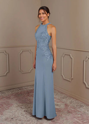 Mermaid Halter Lace Stretch Crepe Mother of bridesmaid Dress