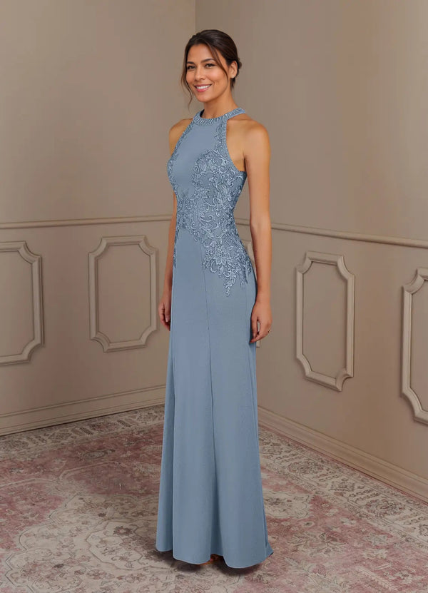 Mermaid Halter Lace Stretch Crepe Mother of bridesmaid Dress
