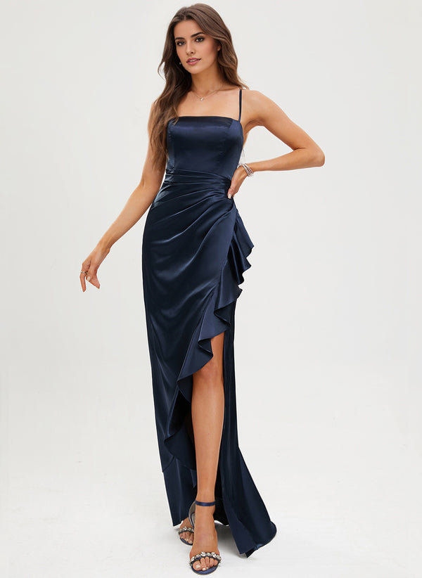 Trumpet/Mermaid Cowl Floor-Length Satin Bridesmaid Dress With Ruffle