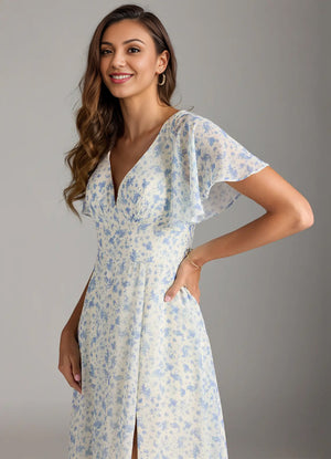 A-line V-Neck Floor-Length Chiffon Floral Bridesmaid Dress