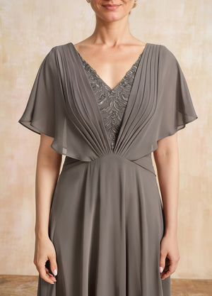 A-line Scoop Illusion Ankle-Length Lace Chiffon Mother of the Bride Dress With Sequins