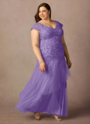 Trumpet/Mermaid V-Neck Floor-Length Lace Tulle Mother of the Bride Dress