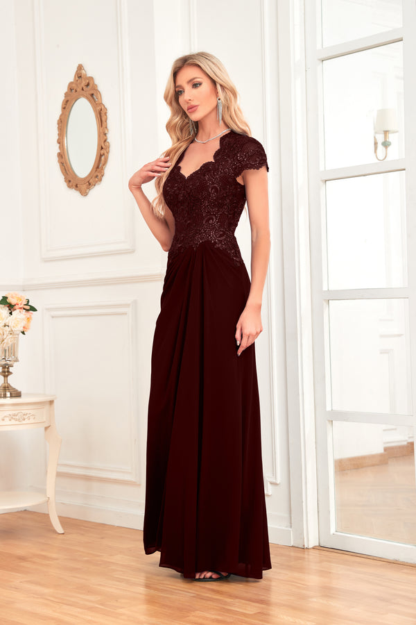 A-line V-Neck Floor-Length Chiffon Lace Mother of the Bride Dress With Sequins Beading