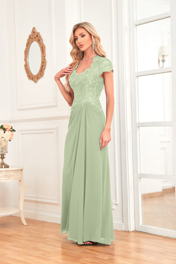 A-line V-Neck Floor-Length Chiffon Lace Mother of the Bride Dress With Sequins Beading