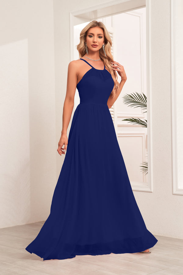 A-line Halter Floor-Length Chiffon Bridesmaid Dress