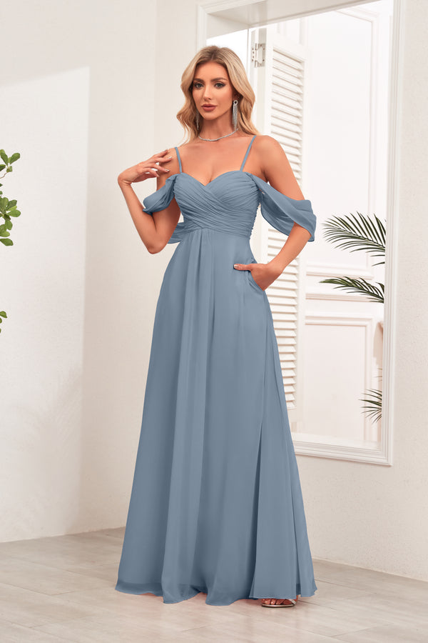 A-line Cold Shoulder Floor-Length Chiffon Bridesmaid Dress