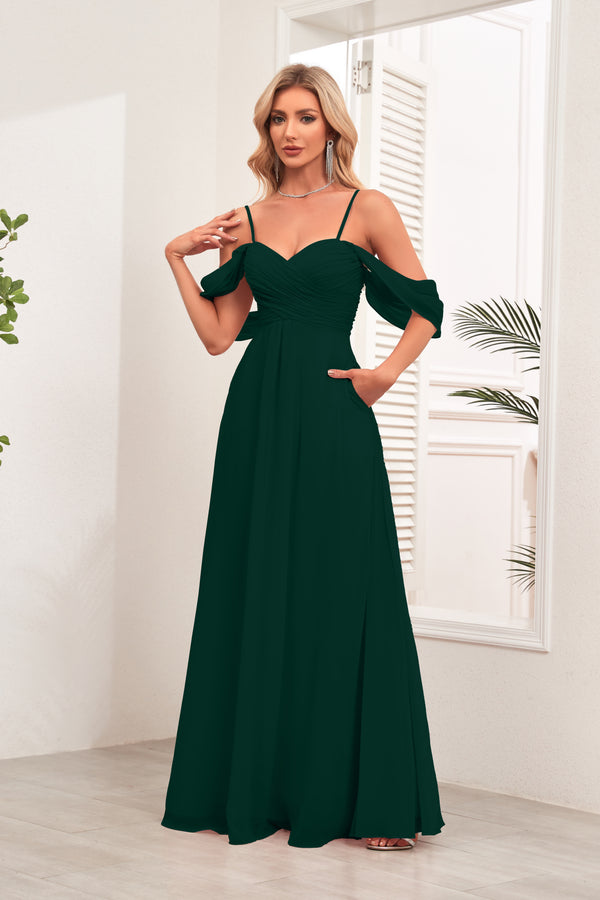 A-line Cold Shoulder Floor-Length Chiffon Bridesmaid Dress