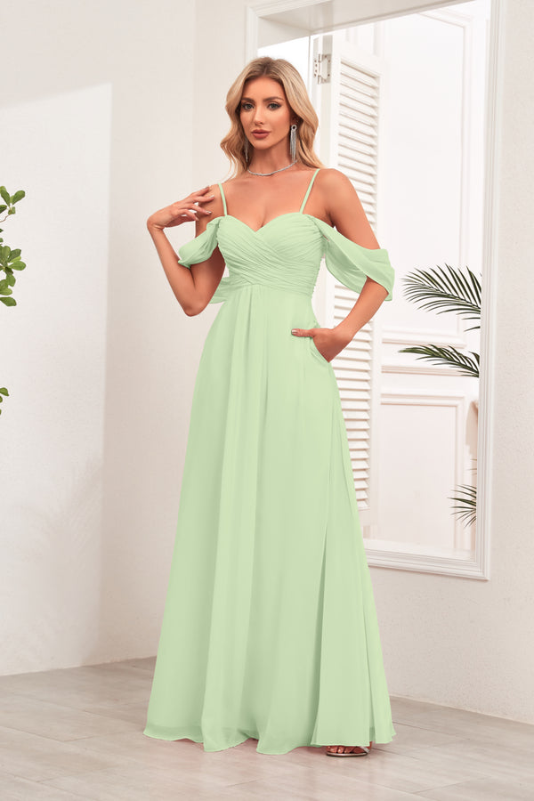 A-line Cold Shoulder Floor-Length Chiffon Bridesmaid Dress