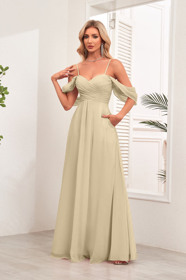 A-line Cold Shoulder Floor-Length Chiffon Bridesmaid Dress