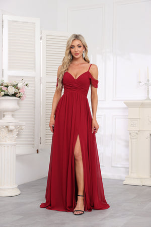 A-line Cold Shoulder Square Floor-Length Chiffon Bridesmaid Dress