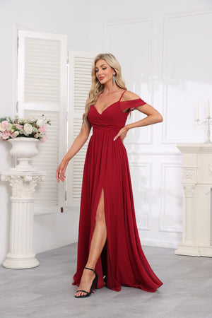 A-line Cold Shoulder Square Floor-Length Chiffon Bridesmaid Dress