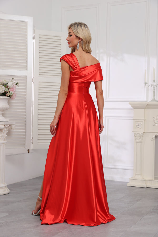 A-line One Shoulder Floor-Length Stretch Satin Bridesmaid Dress