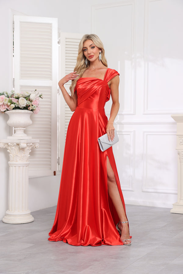 A-line One Shoulder Floor-Length Stretch Satin Bridesmaid Dress