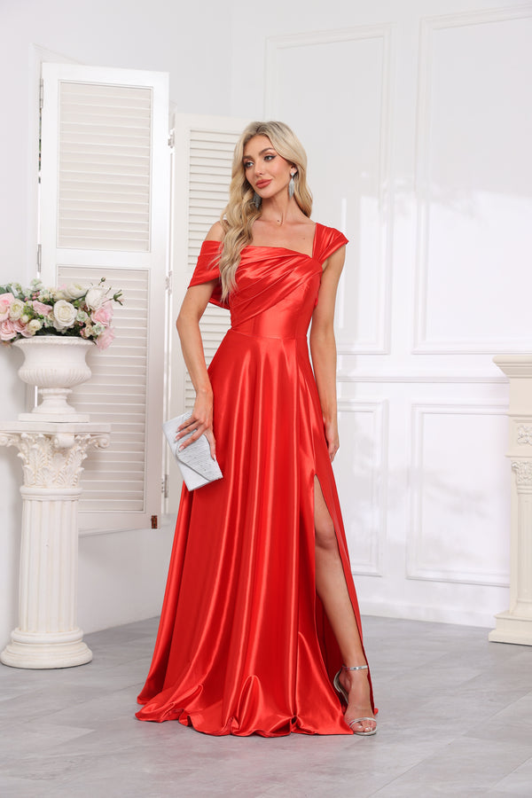 A-line One Shoulder Floor-Length Stretch Satin Bridesmaid Dress