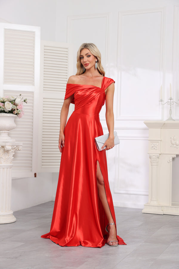 A-line One Shoulder Floor-Length Stretch Satin Bridesmaid Dress