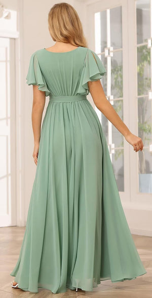 A-line V-Neck Floor-Length Chiffon Bridesmaid Dress With Ruffle