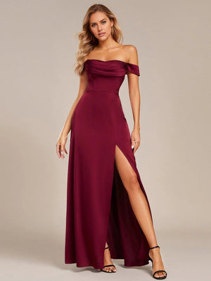 Designer Off Shoulder Back-Tie Satin Bridesmaid Dress