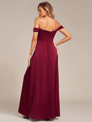 Designer Off Shoulder Back-Tie Satin Bridesmaid Dress