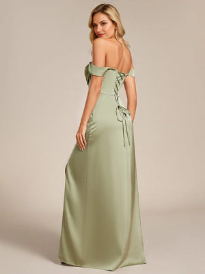 Designer Off Shoulder Back-Tie Satin Bridesmaid Dress