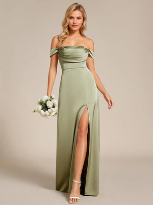 Designer Off Shoulder Back-Tie Satin Bridesmaid Dress