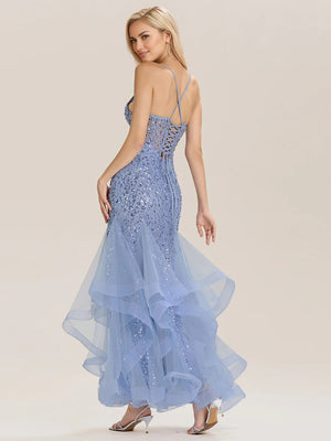 Trumpet/Mermaid Sequin Sleeveless Floor-Length Tulle Prom Dresses