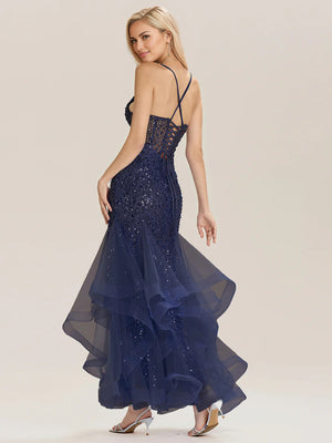 Trumpet/Mermaid Sequin Sleeveless Floor-Length Tulle Prom Dresses